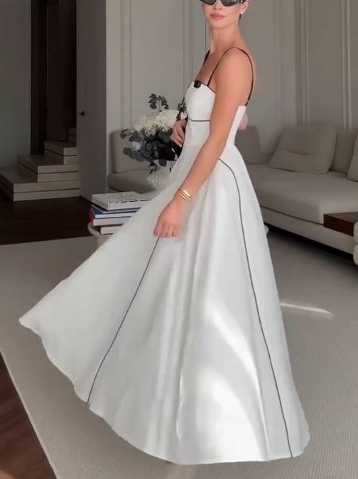 Black And White Contrast Color Sling Maxi Dress