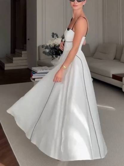 Black And White Contrast Color Sling Maxi Dress