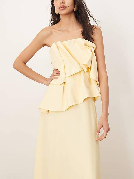 Unique Pleated Design Tube Top Maxi Dress