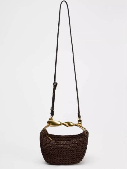 Metal Handle Straw Bag