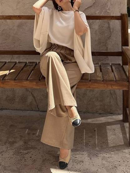Old Money Shirt And High Waist Wide Leg Pants Suit-Pants