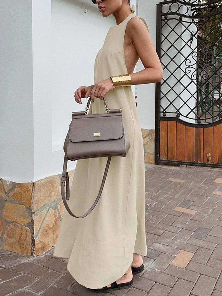 Vacation Style Halter Neck Backless A Line Maxi Dress