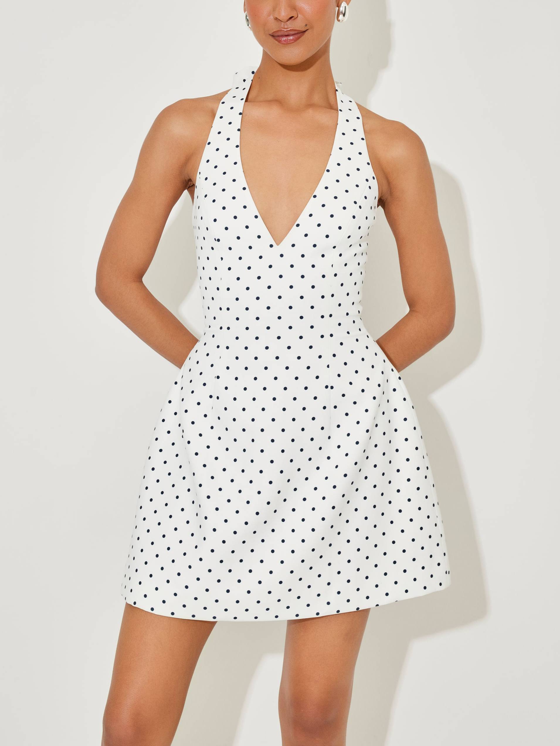 Minimalist Halterneck Lace-up Bud Mini Dress