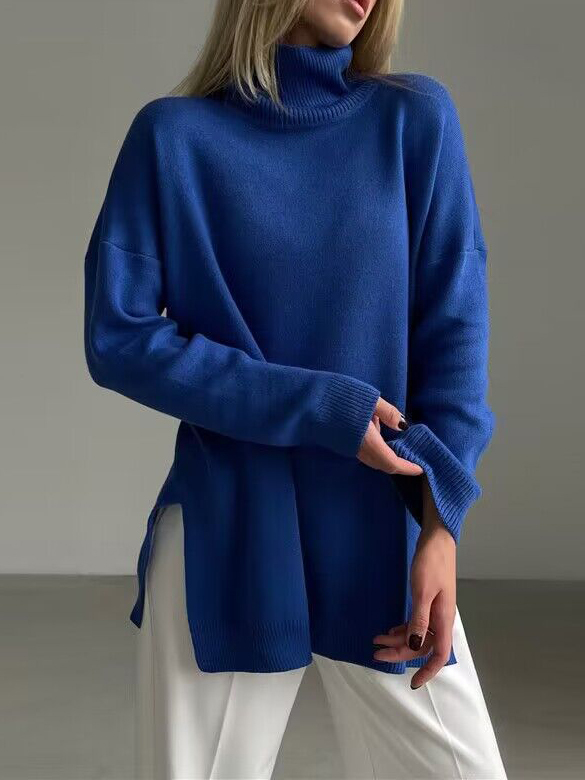 Side Slit Turtleneck Knitted Sweater