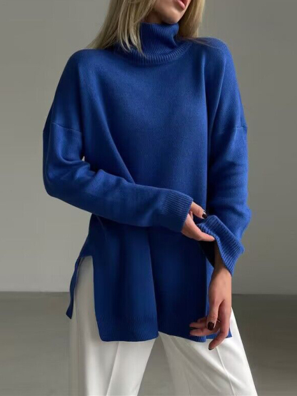 Side Slit Turtleneck Knitted Sweater