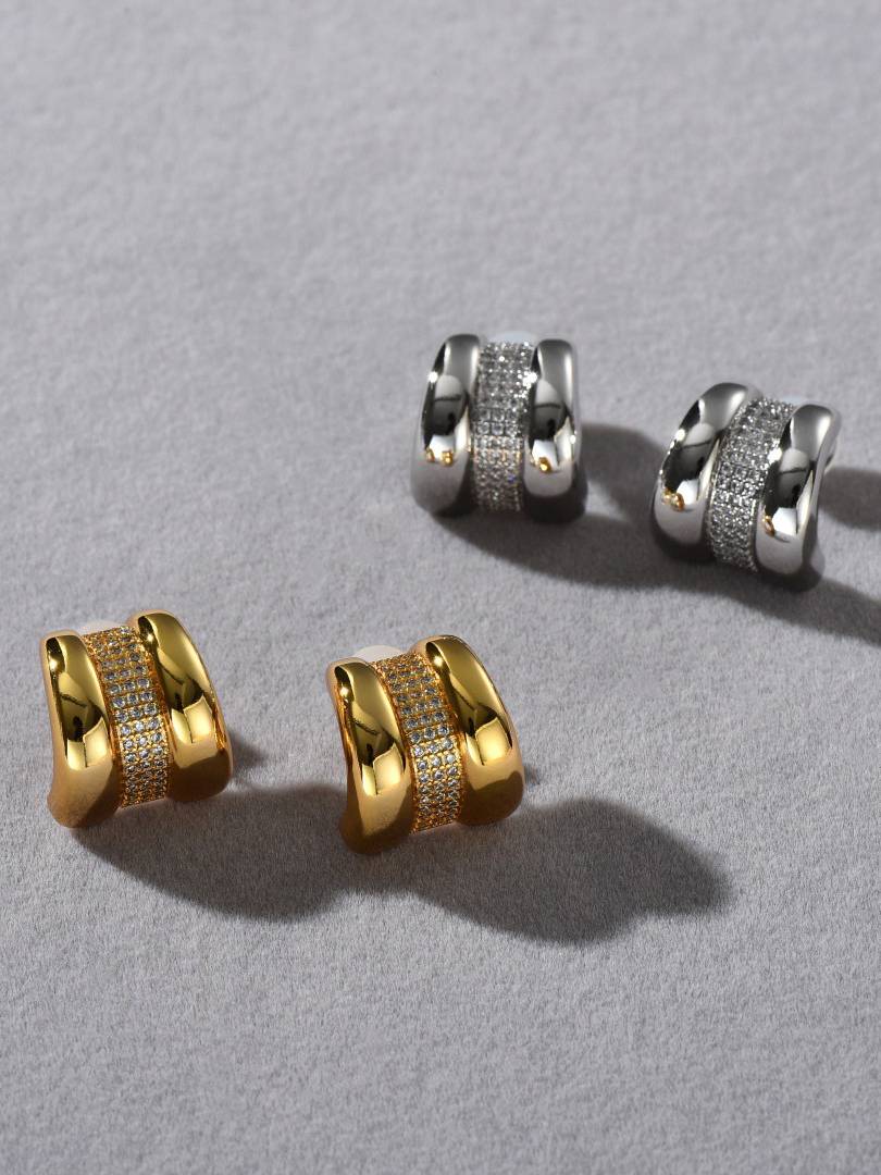 Exquisite Inlaid C- Shaped Stud Earrings