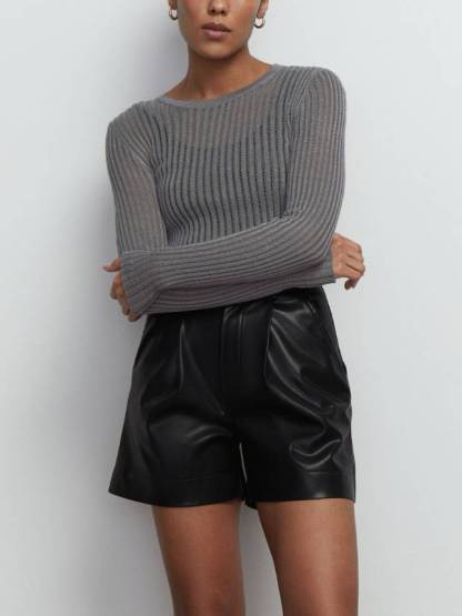 See-through Slim-fit Crewneck Long-Sleeved Thin Sweater