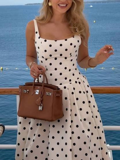 Retro Polka Dot Sling Maxi Dress