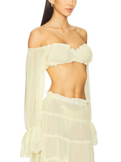 Long Sleeve Tube Top And Ruffle Skirt Suit-Top