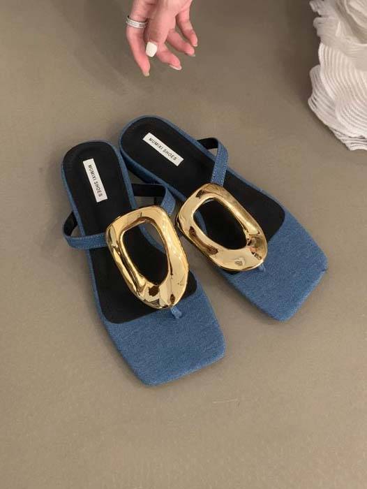 Metal Embellished Flat Sandals