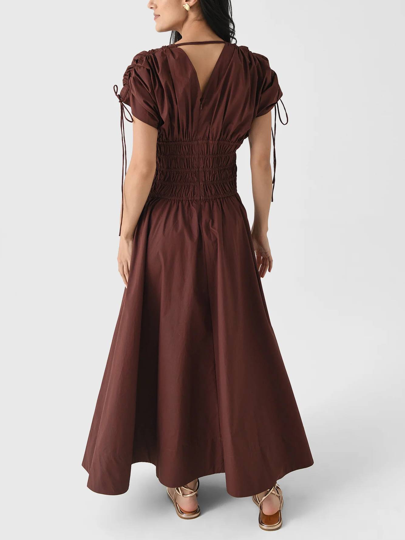 Vacation Style V-neck Pleated Maxi Dress