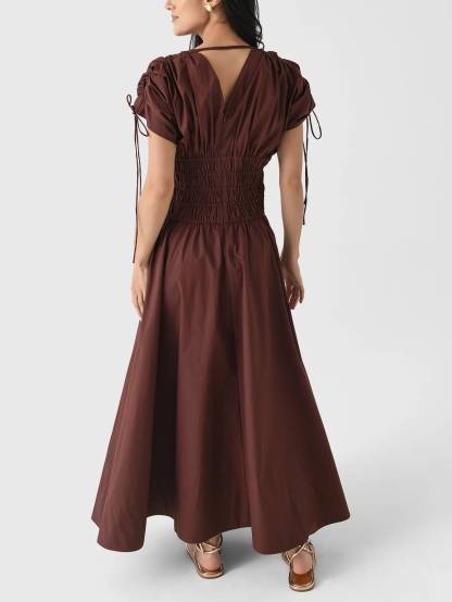 Vacation Style V-neck Pleated Maxi Dress