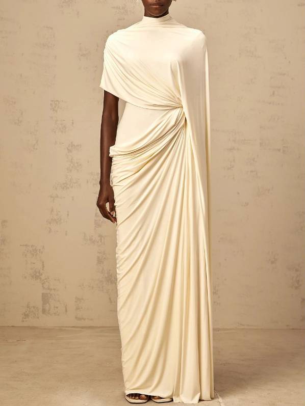 Irregular Shawl Pleated Maxi Dress