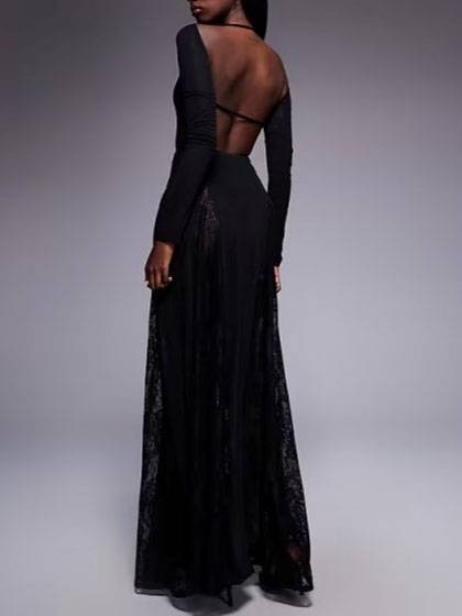 Lace Splicing Backless Design Maxi Dress