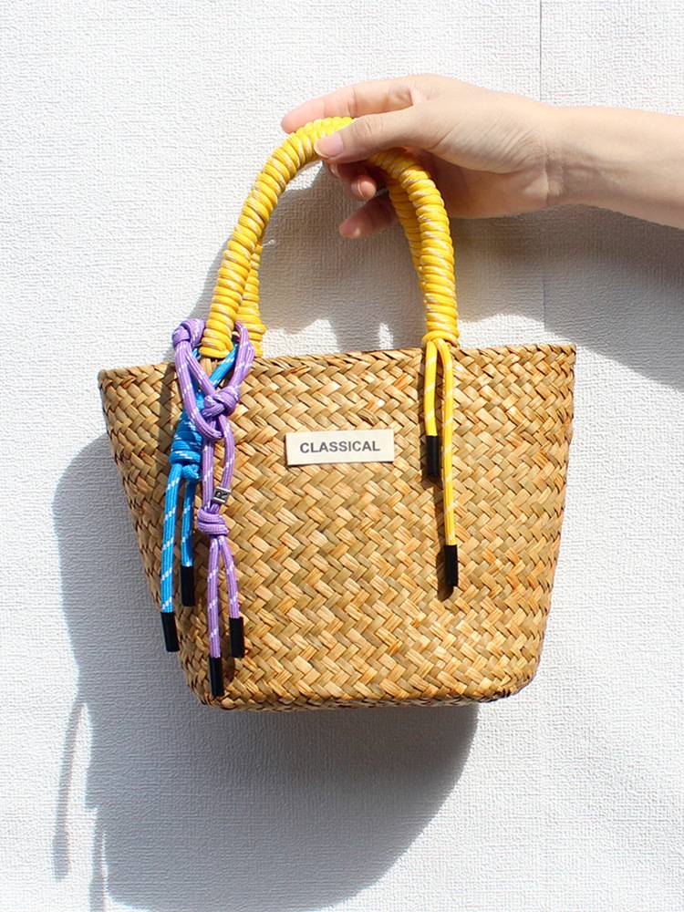 Color Decorative Rope Hand-woven Beach Straw Bag