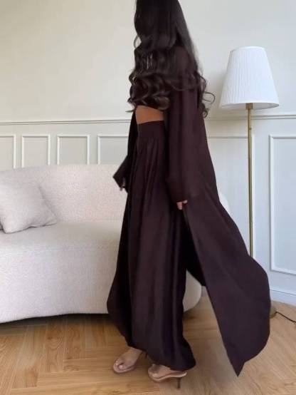 Tube Top Wide Leg Pants and Shawl Three-piece Set