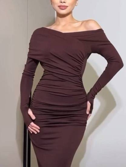 Cross-over Design Off-shoulder Pleated Maxi Dress