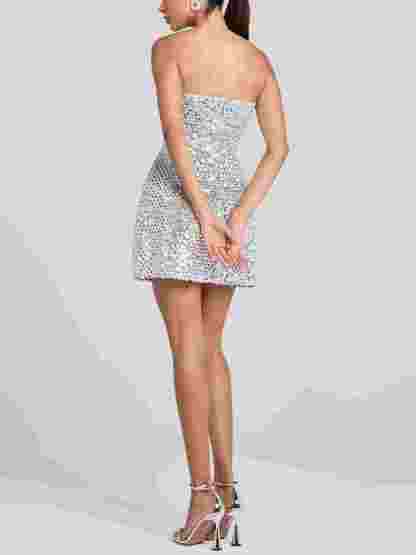 Light Luxury Shiny Tube Top Slim-Fit Mini Dress