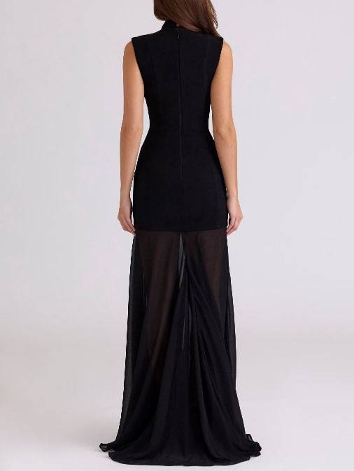 Hollow Design Tulle Splicing Maxi Dress