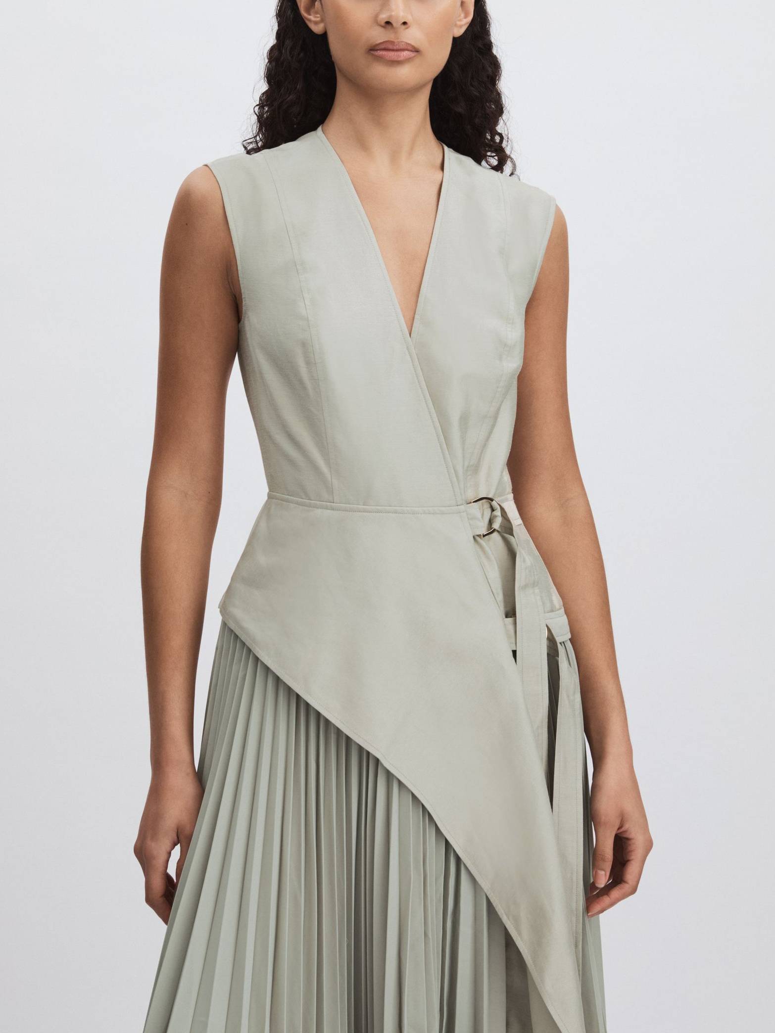 V-neck Lace-up Fold Fake Two-piece Maxi Dress