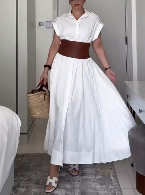 Minimalist Military Style High-Waisted Shirt Dress