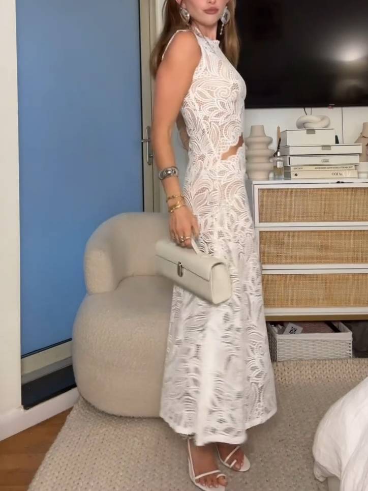 Waist Hollow out Design Lace Maxi Dress