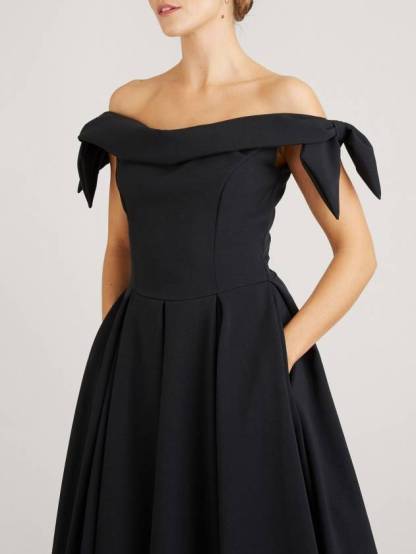 Off-shoulder Bow  Design A- Line Skirt Midi Dress