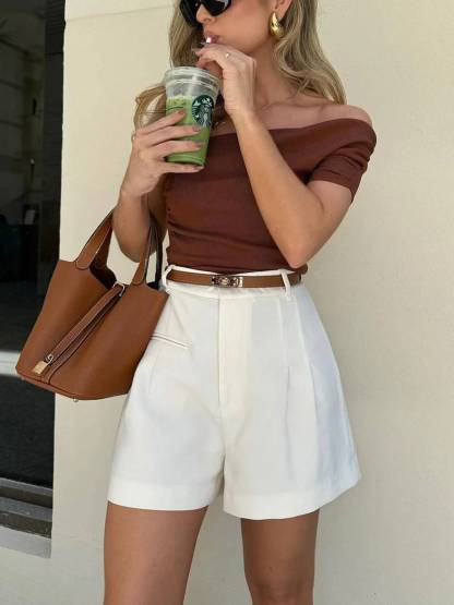 Semi-Sheer Mid-Waist Shorts Without Belt