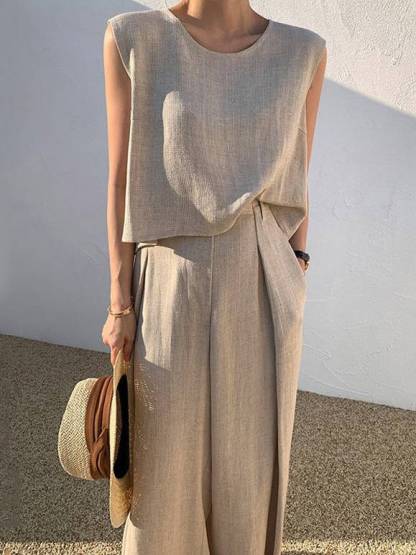 Loose Sleeveless Top Wide-leg Pants Two-piece Set