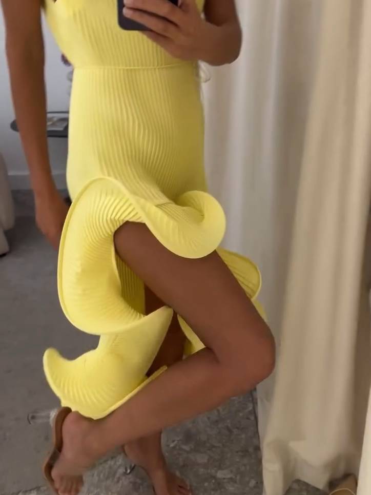 Asymmetric Rolled Hem Midi Dress