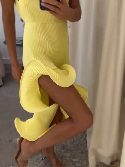 Asymmetric Rolled Hem Midi Dress