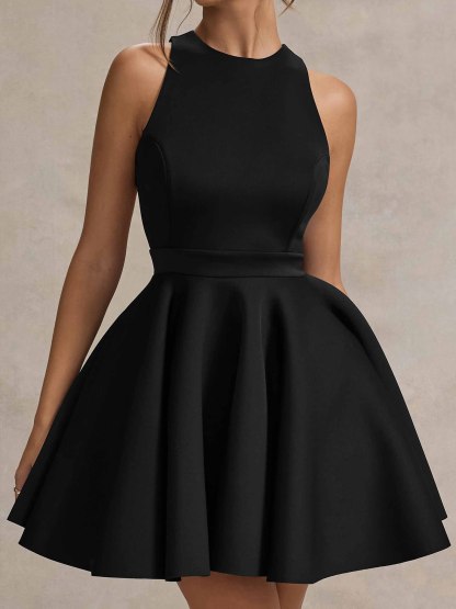 Backless High Waist A-Line Skirt Mini Dress