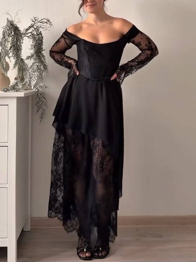 Lace Splicing Irregular Hem Maxi Dress