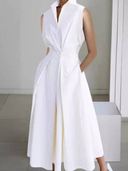 Vertical Collar V-neck A- Shaped Dress