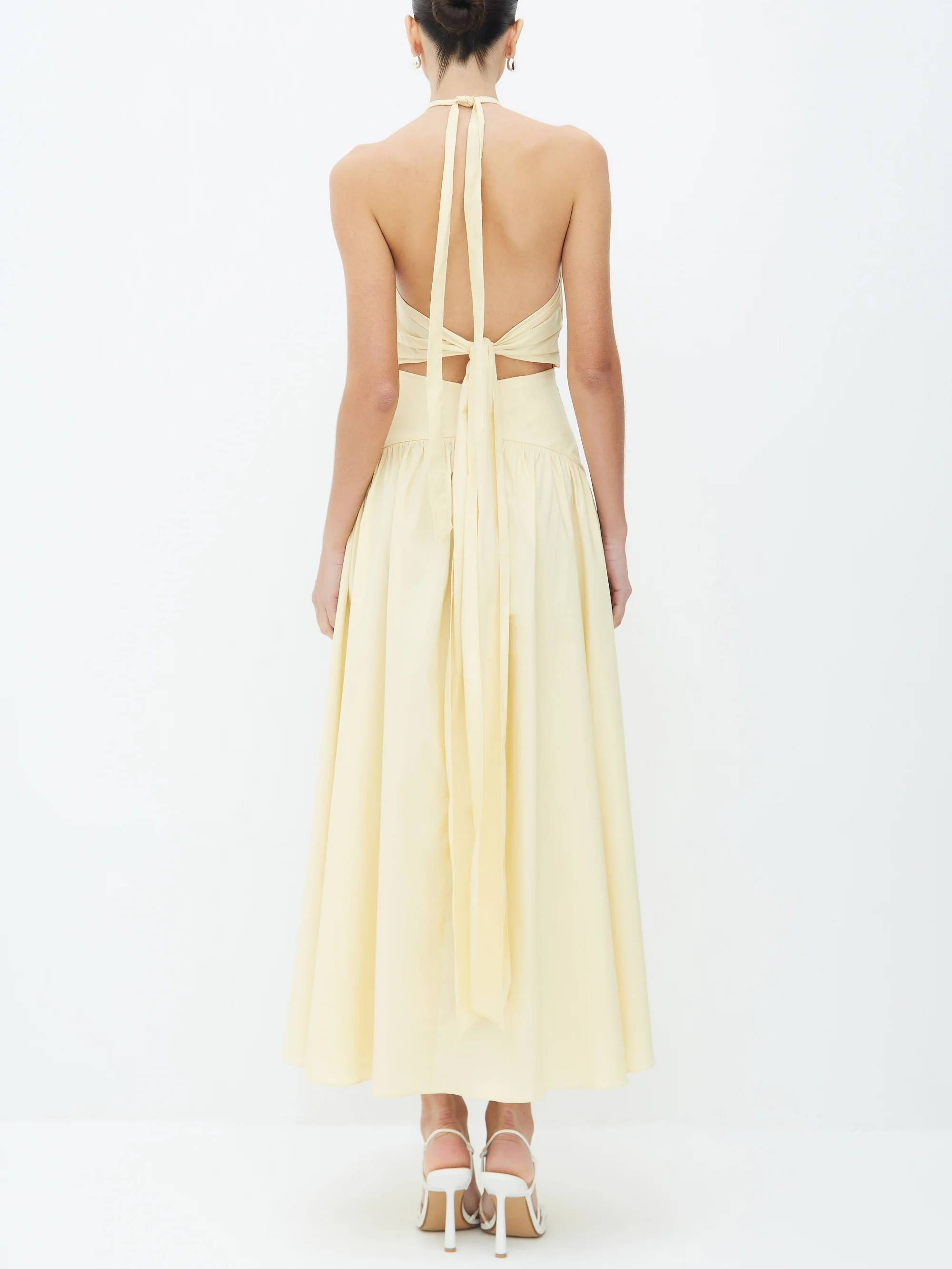 Halter Neck Lace-up High Waist A- Line Maxi Dress