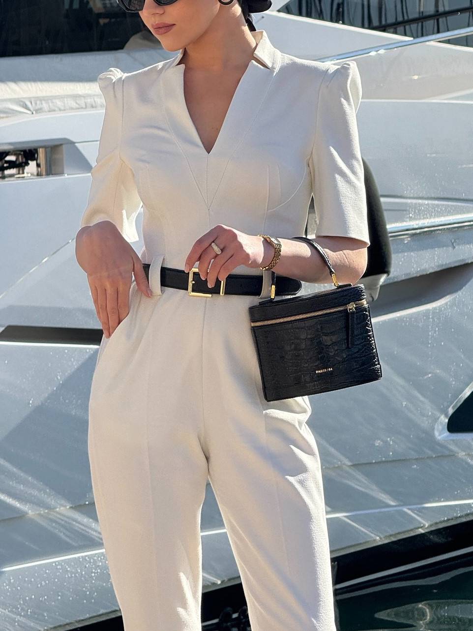 Minimalist V-Neck Stand Collar Jumpsuit