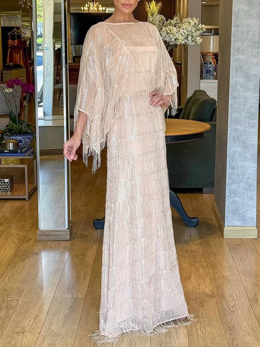 Tassel Design Dolman Sleeve Maxi Dress