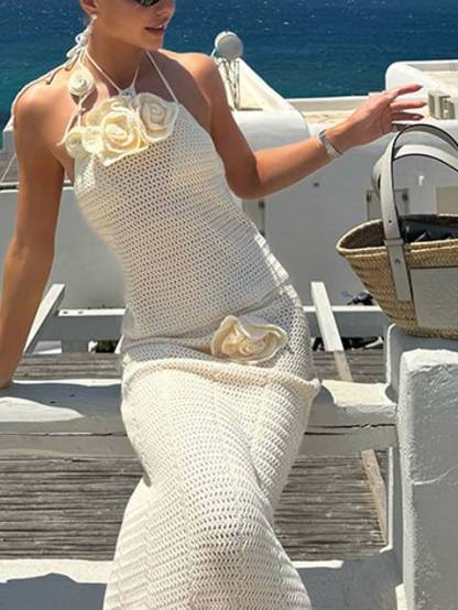 Knitted 3D Floral Beach Blouse Sun Protection Suit