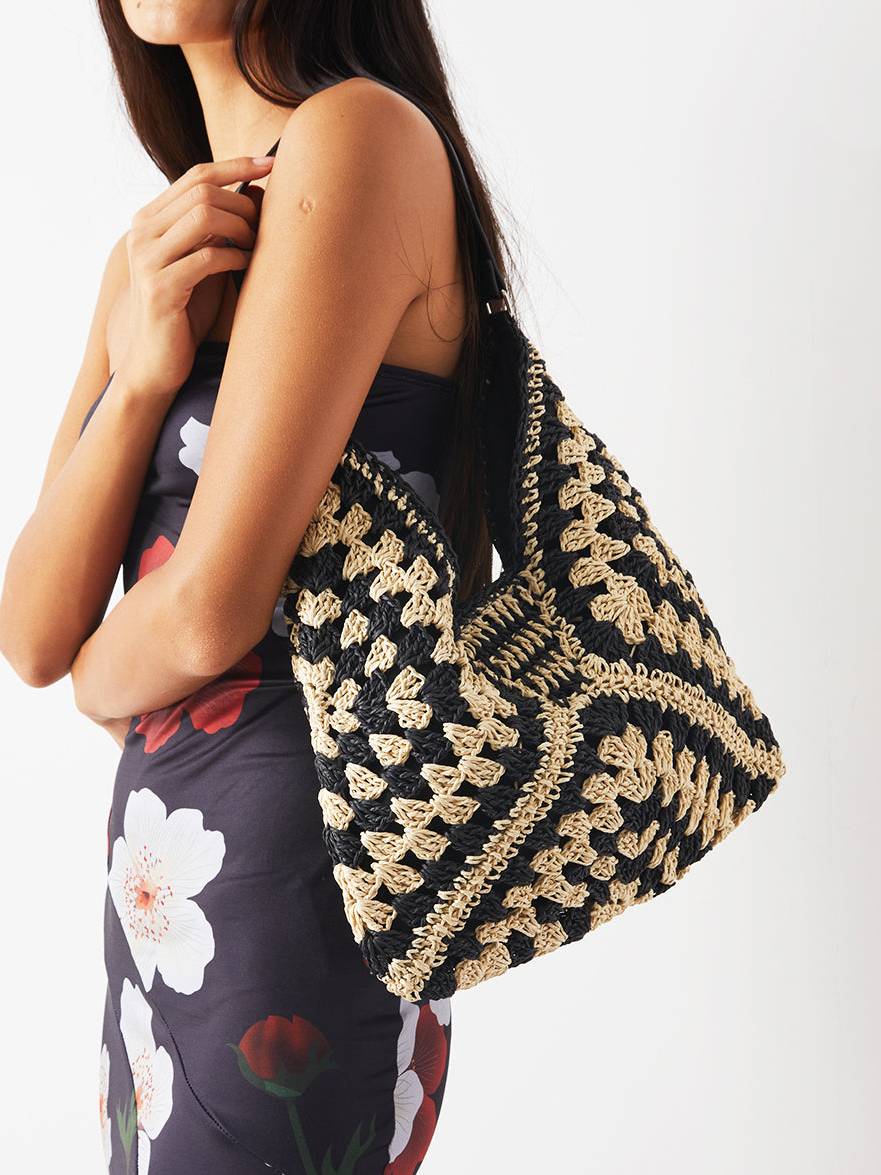 Crochet Macrame Shoulder Hobo Straw Bag