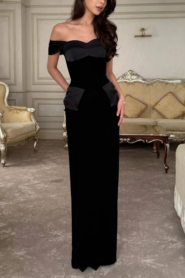 Velvet Splicing Off-Shoulder Maxi Dress