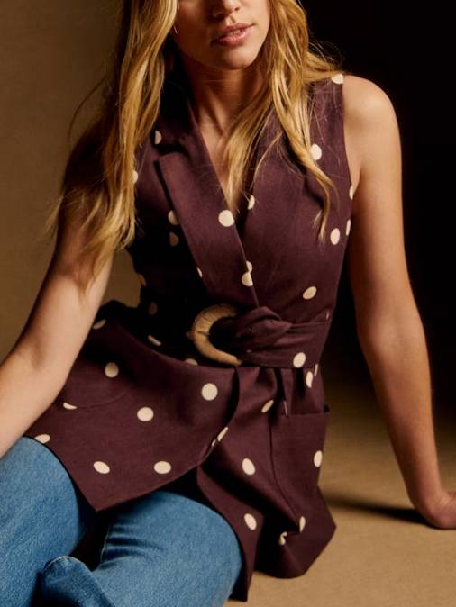 Classic Retro Polka Dot Vest And Wide Leg Pants Set -Pants