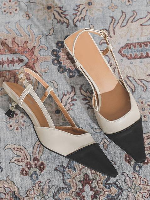 Elegant French Color Contrast Heeled Slingback