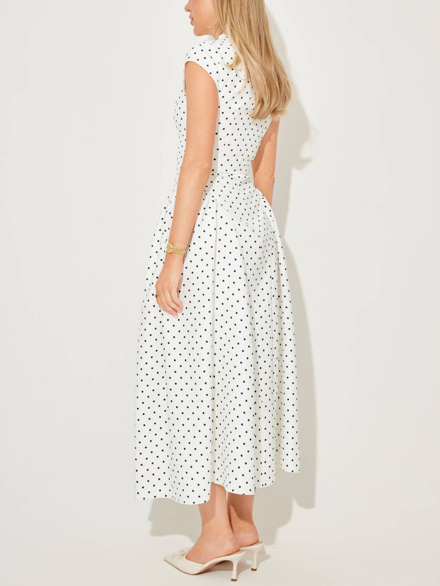 Vintage Polka Dot Short Sleeve Midi Dress