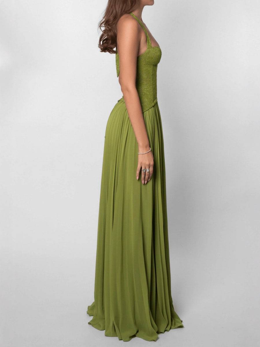 Lace Splicing Halter Neck Maxi Dress