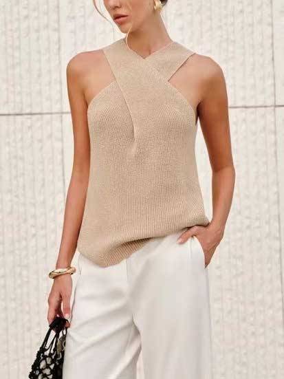 Cross Halter Neck Knitted Vest