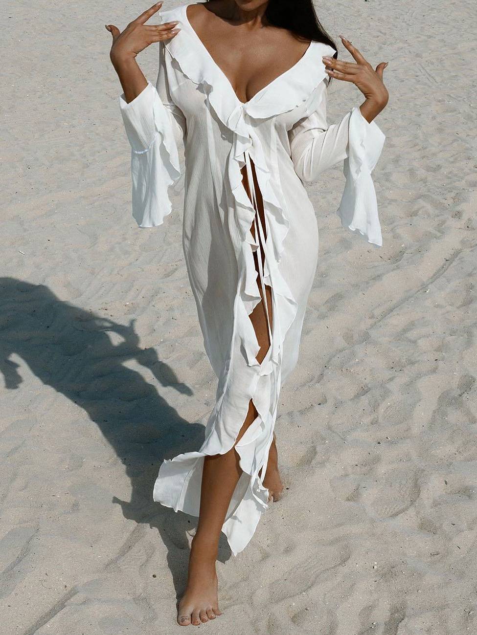Ruffled Bikini Cover-up Sun Protection Dress