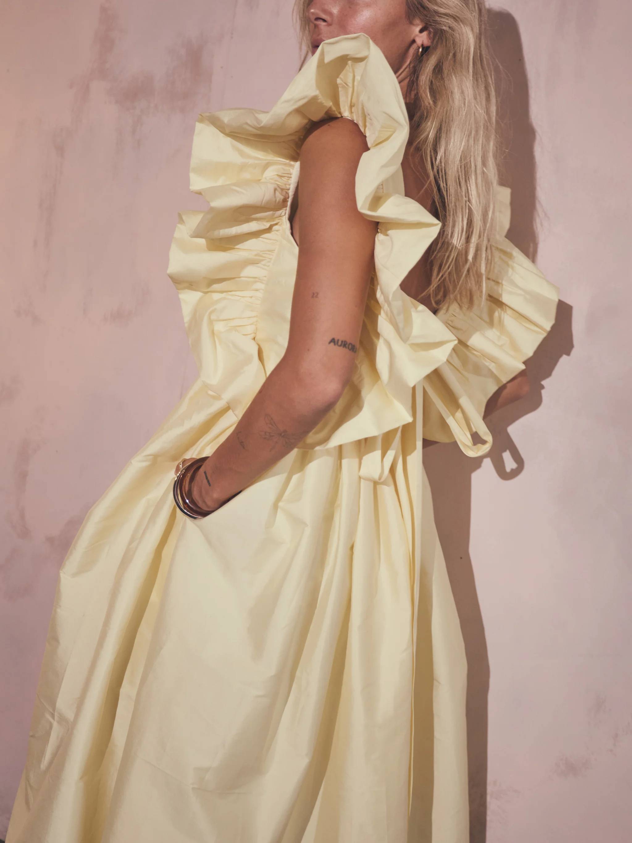 Deep V-neck Small Flying Sleeves Loose Midi Dress