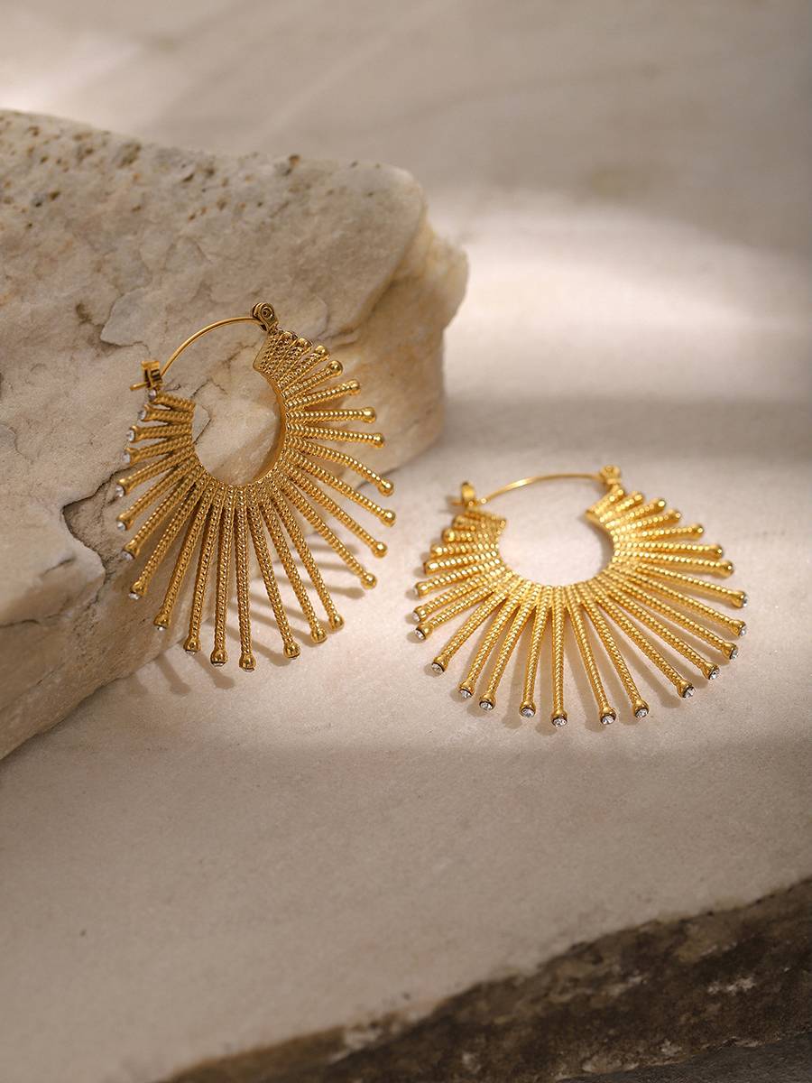 Fan-shaped Rhinestone Earrings