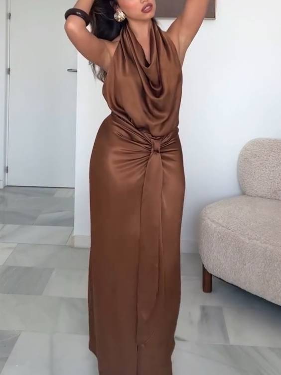 Swing Collar Slit Dress