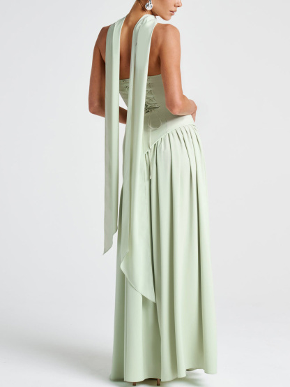 Elegant Wrap-Pleated High Slit Maxi Dress